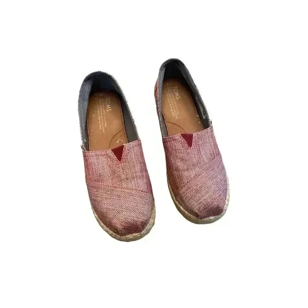 TOMS Metallic Pink Espadrille Platform Slip On Shoes Girls Size 4